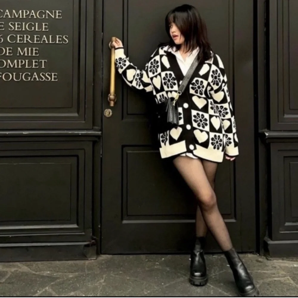 ZARA JACQUARD HEART KNIT JACKET - Picture 3 of 11